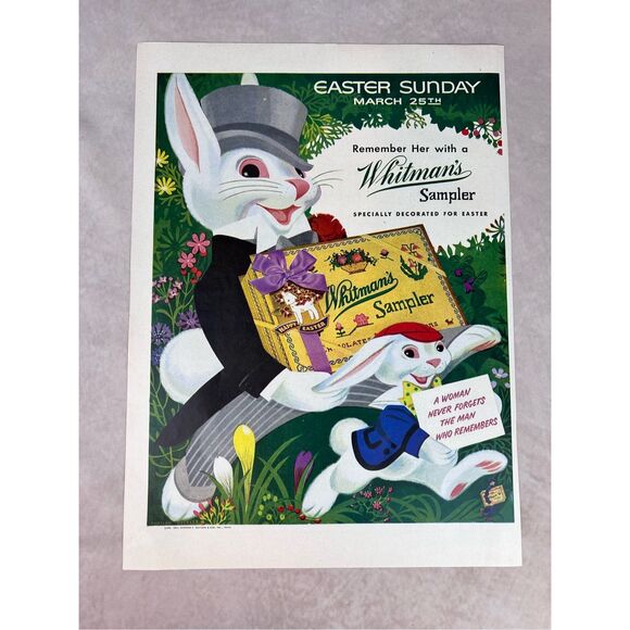 Vintage 1951 Whitman Sampler Easter Print Ad Chocolate Mod MCM - Picture 1 of 5